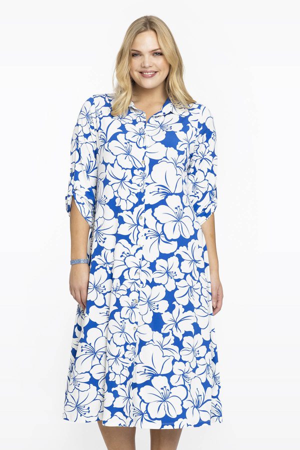 Yoek Amaryl jurk gebloemd blauw / wit