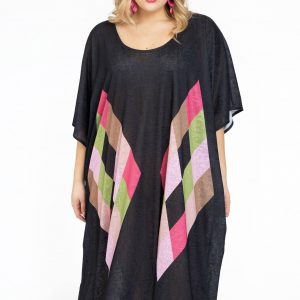 Yoek jurk met print zwart / roze /groen