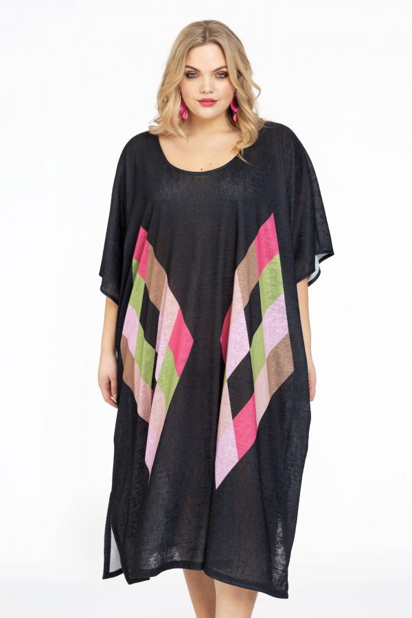 Yoek jurk met print zwart / roze /groen
