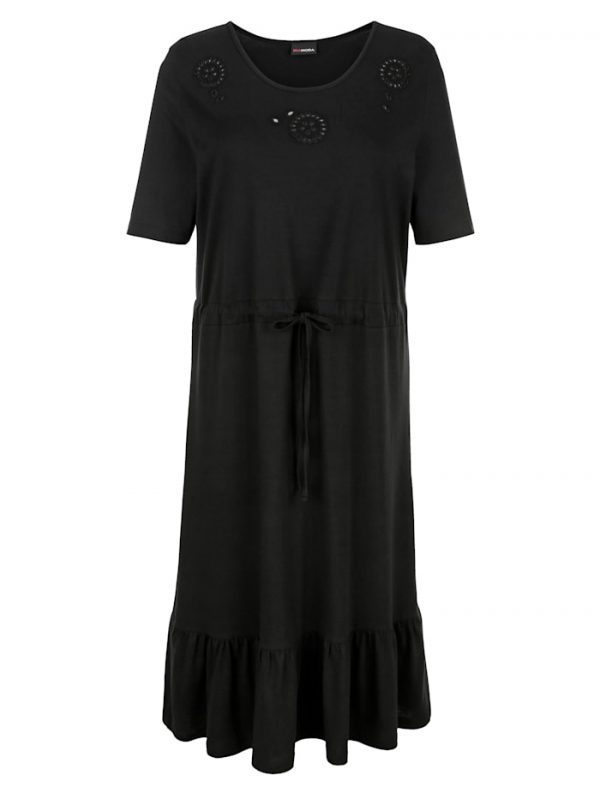 MIAMODA jersey jurk met borduursel zwart