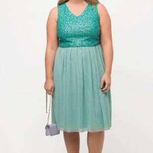 Ulla Popken midi jurk met pailletten turquoise