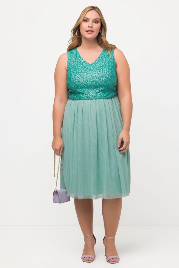 Ulla Popken midi jurk met pailletten turquoise